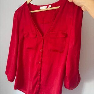 New York & Company Red Women's Shirt- Size M- Preloved